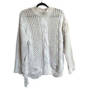 Forever 21 Contemporary‎ Womens Beige Boho Long Sleeve Knit Sweater Size S
